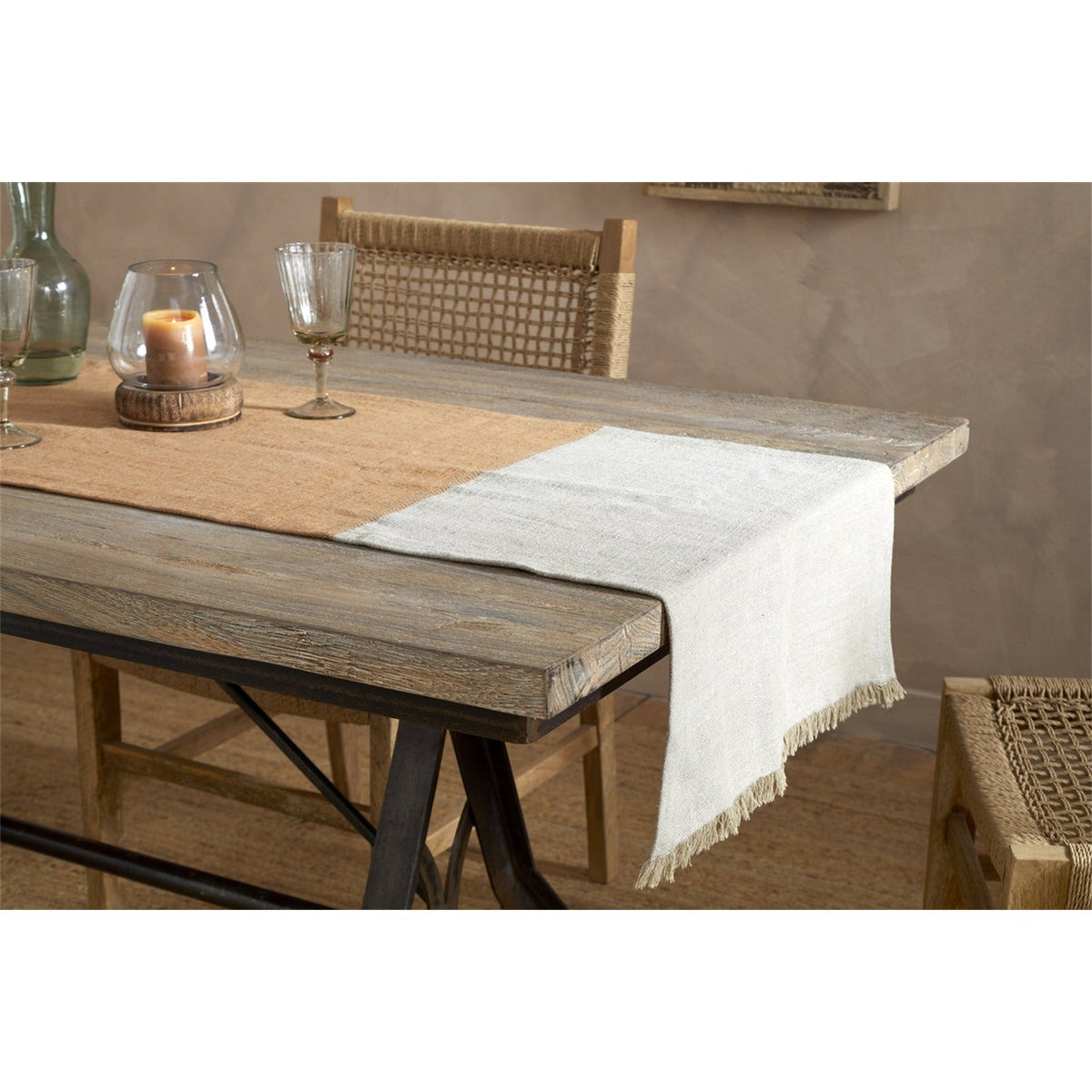 Geet Colour Block Table Runner - Natural & Rust