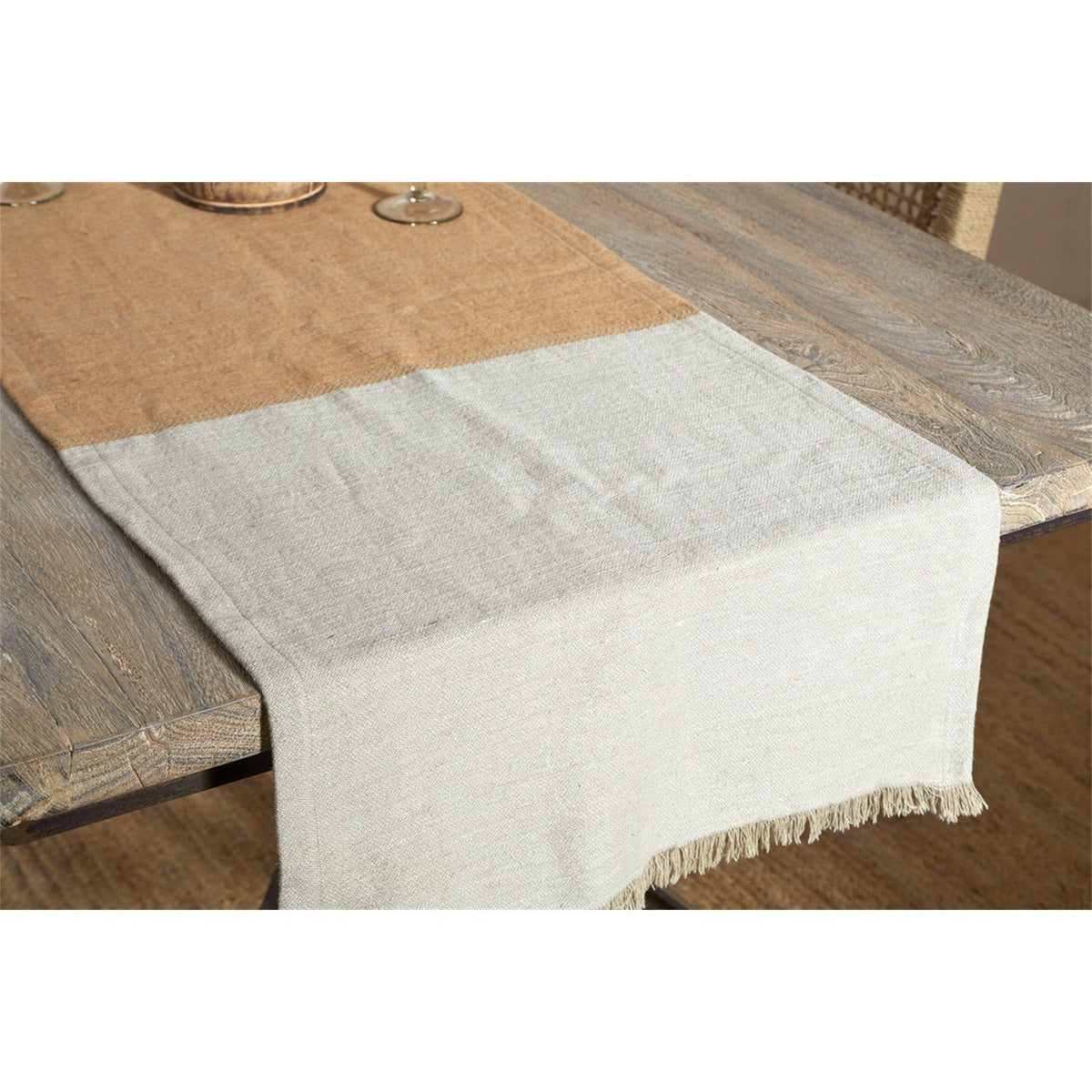 Geet Colour Block Table Runner - Natural & Rust