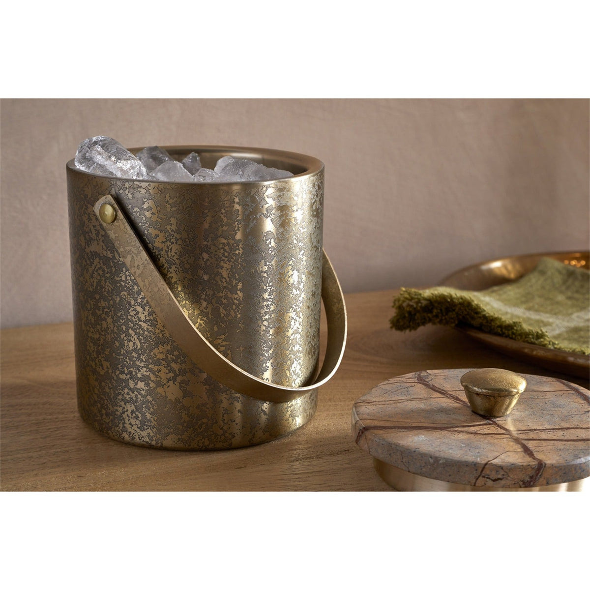 Amaya Marble Lidded Ice Bucket - Aged Antique