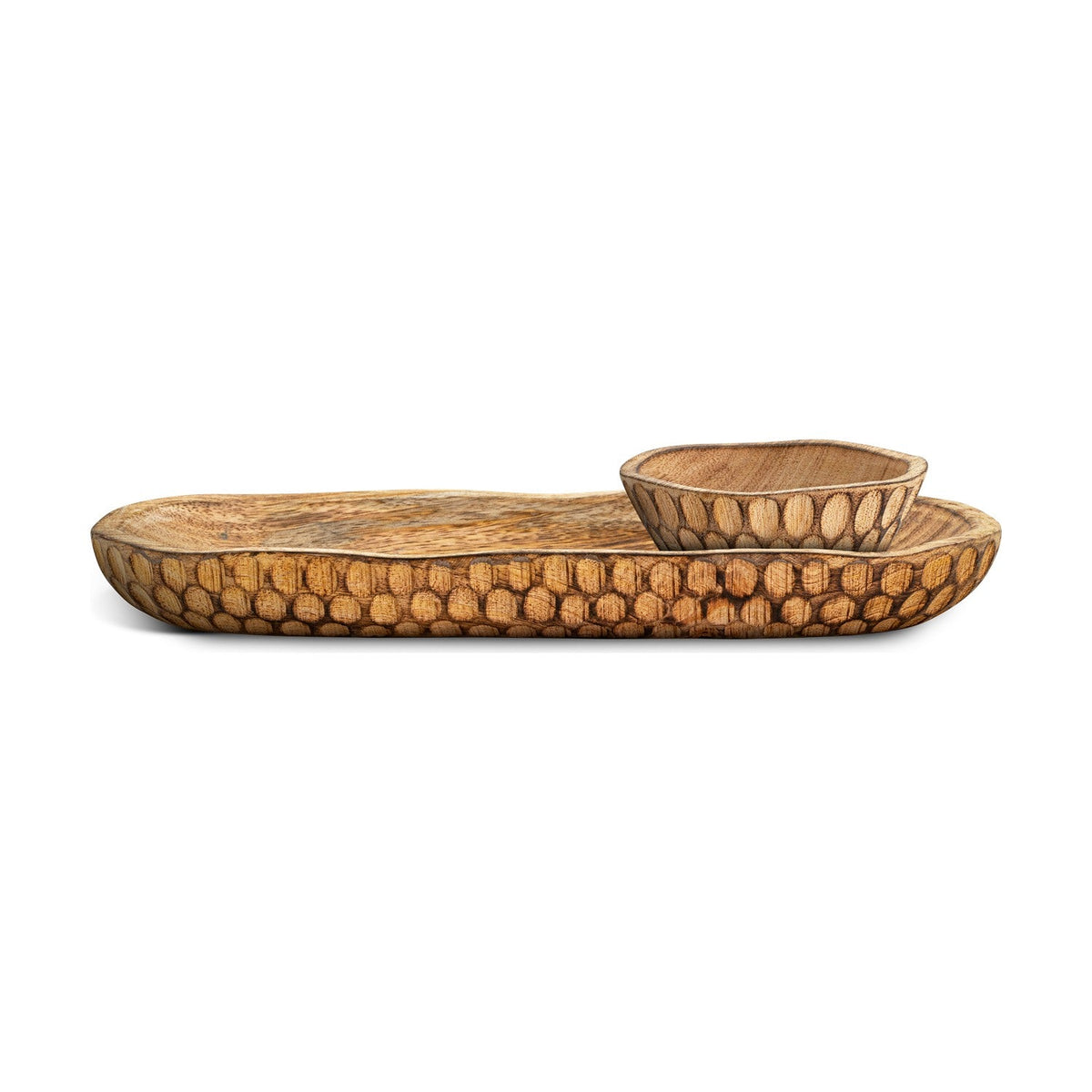 Pyaar Carved Mango Wood Serving Tray and Bowl - Natural