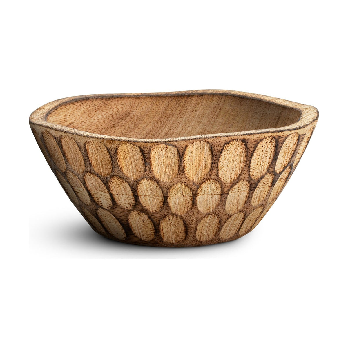 Pyaar Carved Mango Wood Serving Tray and Bowl - Natural