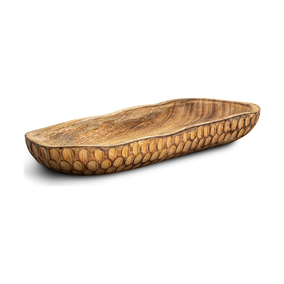 Pyaar Carved Mango Wood Serving Tray and Bowl - Natural