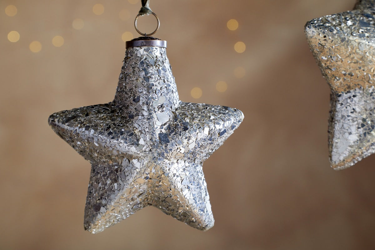 Riyara Small Star Giant Glass Bauble - Silver Sparkle