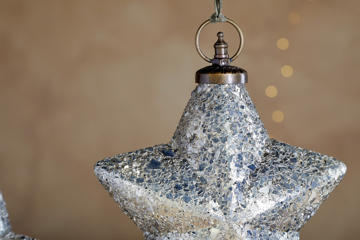 Riyara Large Star Giant Glass Bauble - Silver Sparkle
