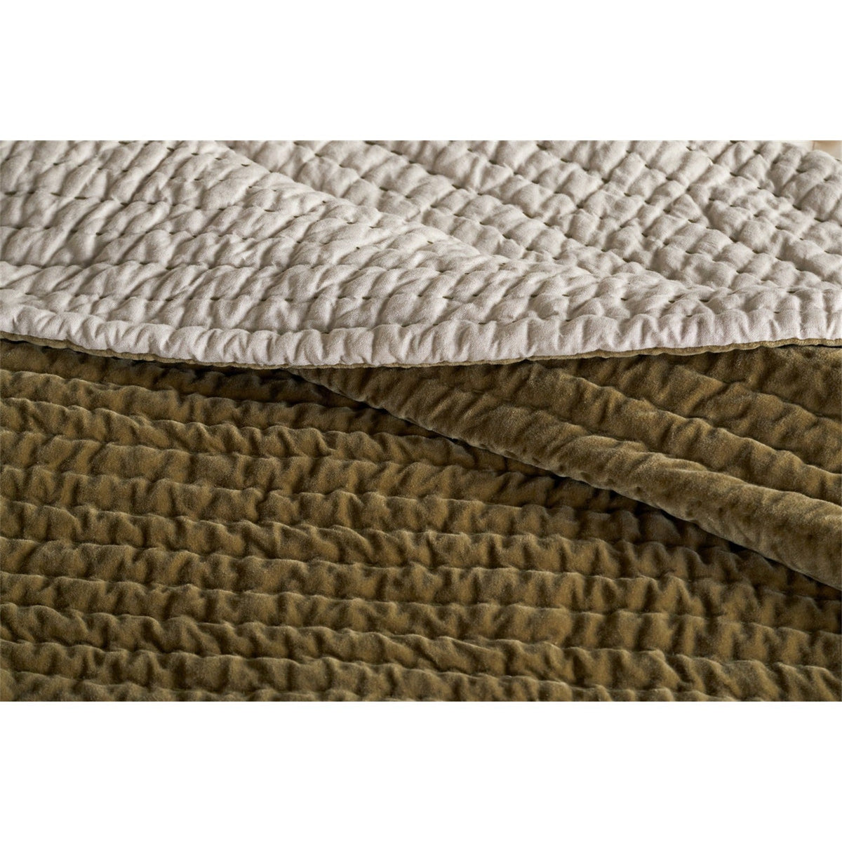 Nidra 220 x 240cm Velvet Quilted Bedspread - Moss