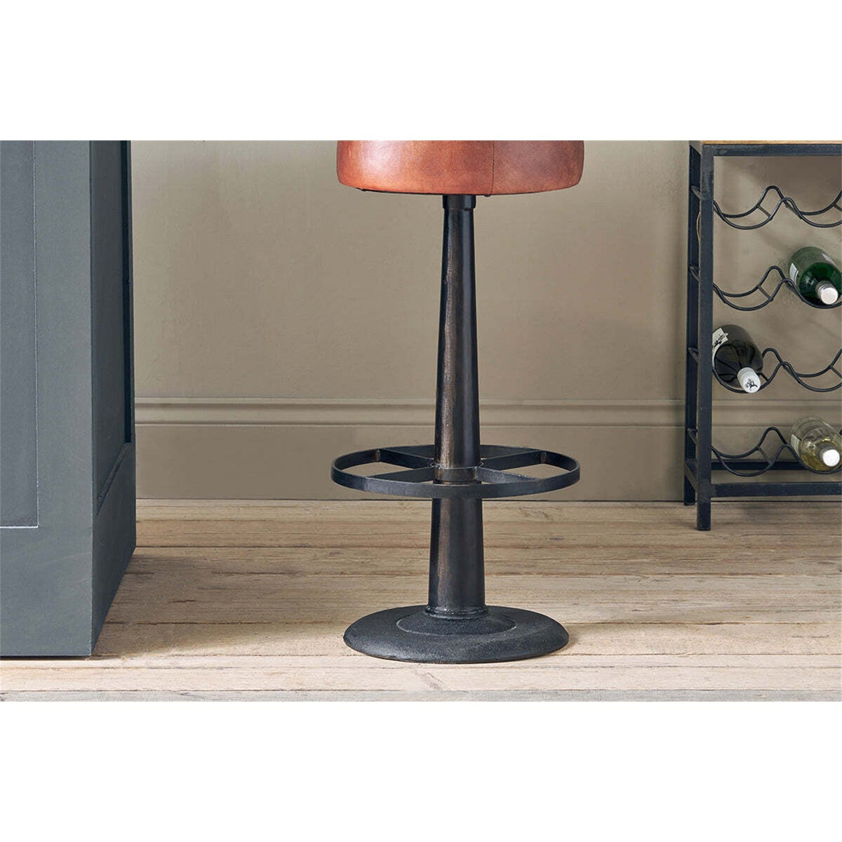 Narwana Leather Round Stool - Chocolate Brown