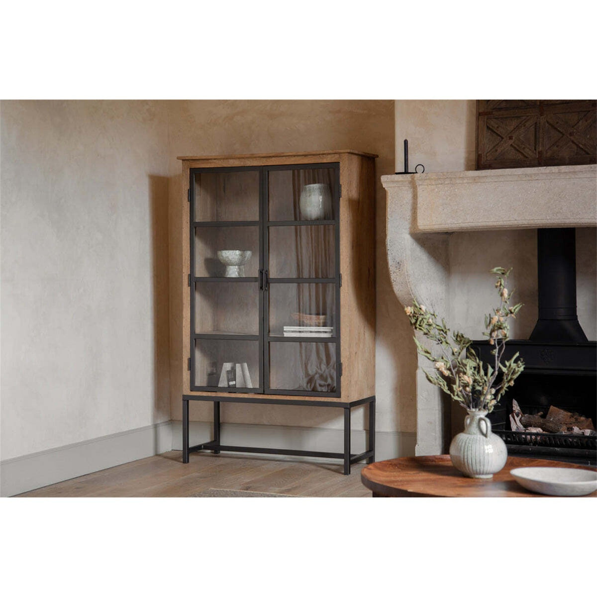 Nirvi Wood & Iron Display Cabinet - Black