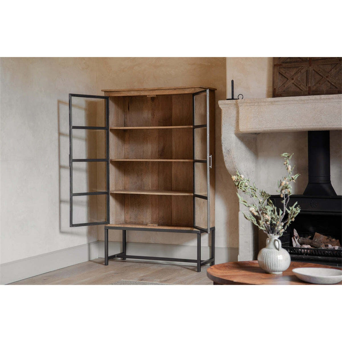 Nirvi Wood & Iron Display Cabinet - Black