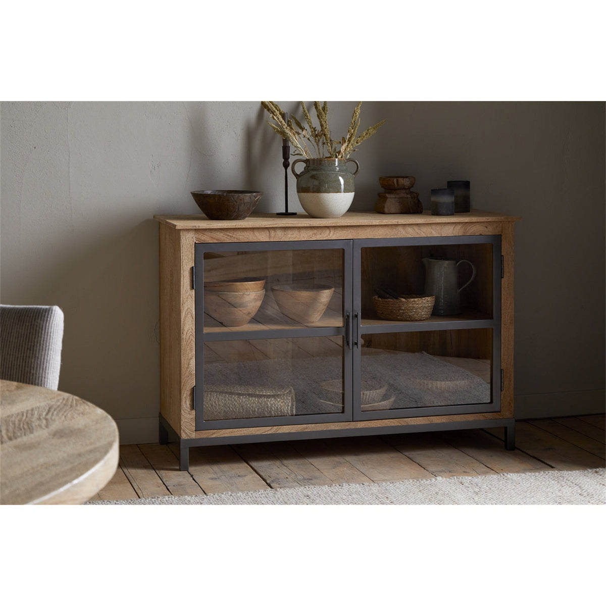 Nirvi Mango Wood & Iron Sideboard - Black