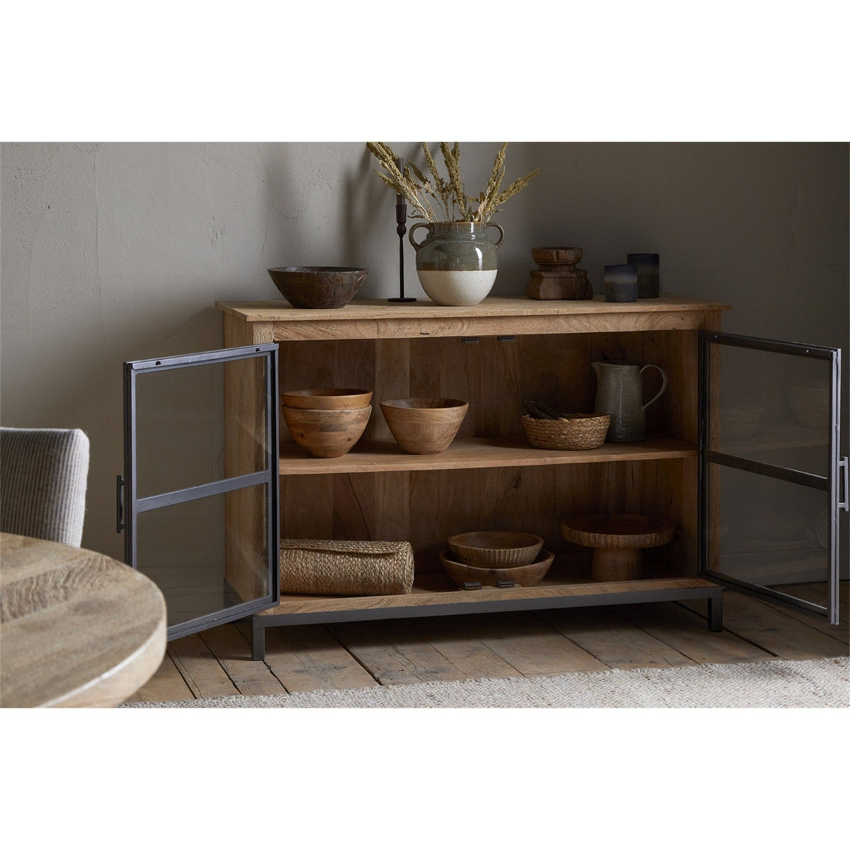 Nirvi Mango Wood & Iron Sideboard - Black
