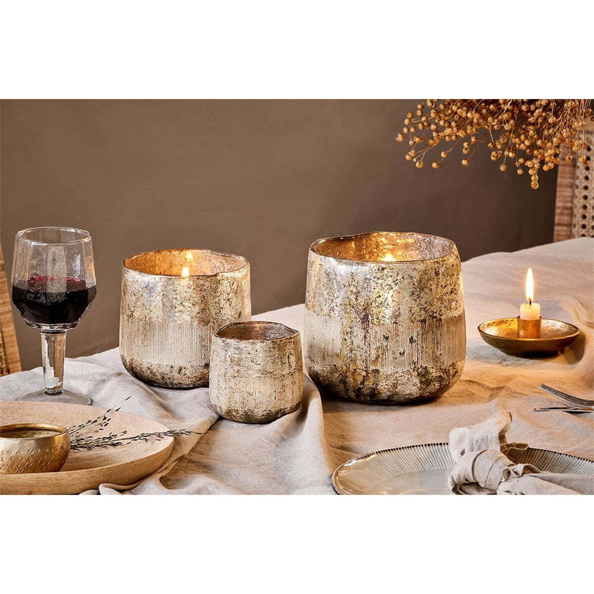 Nimit Recycled Glass Tealight Holder - Antique Gold
