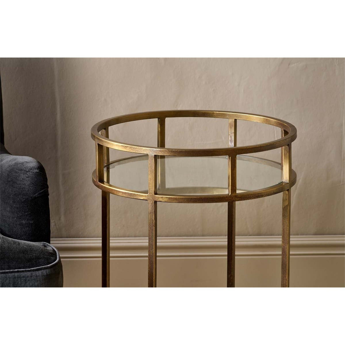 Nakuru Iron & Glass 2 Tier Drinks Side Table - Brass
