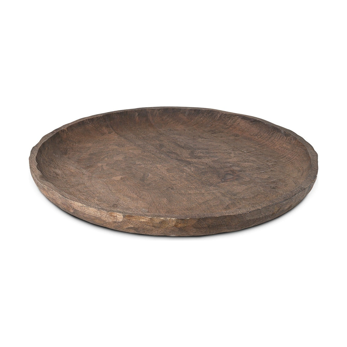 Nyati Mango Wood Etched Round Tray - Dark