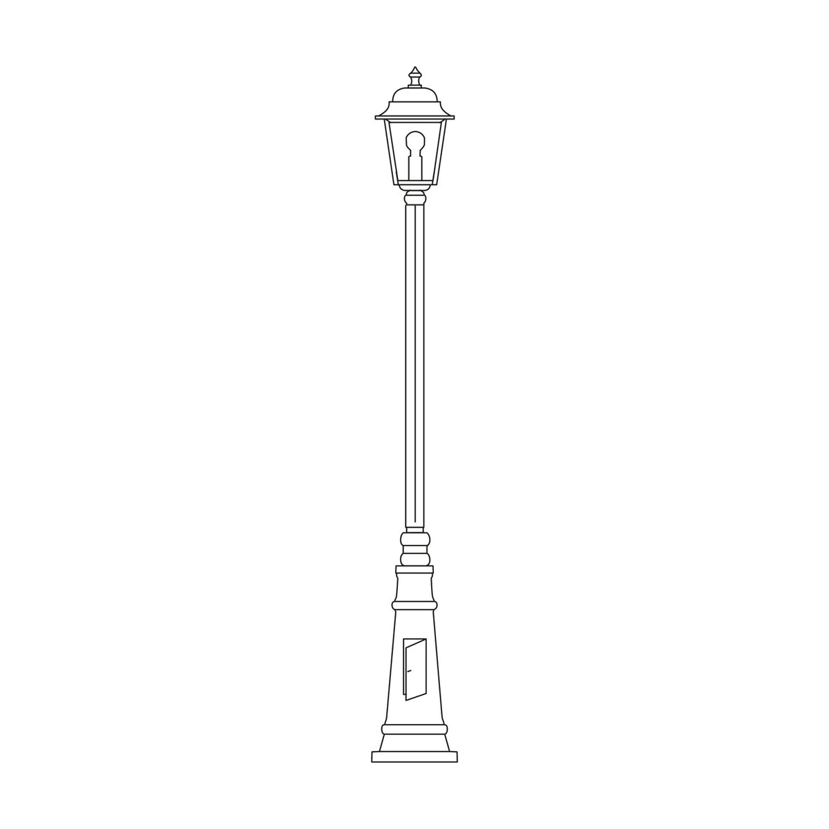 Coping 192cm cast aluminium outdoor lamp post with domed lantern head, tapered plinth base, and slender column, shown in line-drawing style on a white background.
