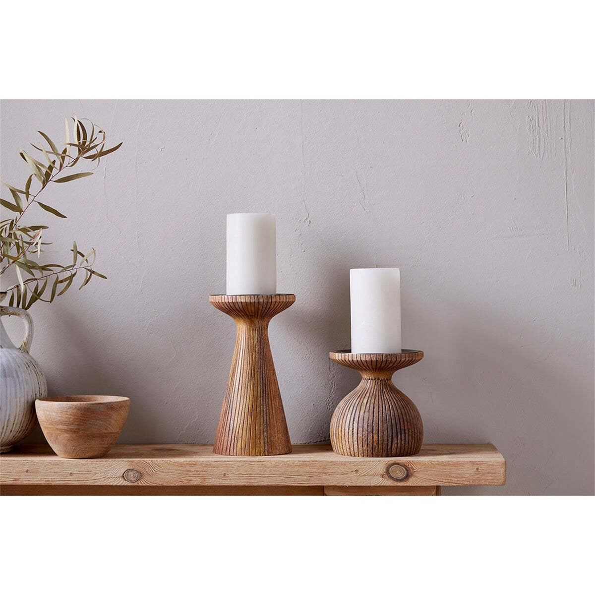 Omari Large Mango Wood Candlestick - Natural