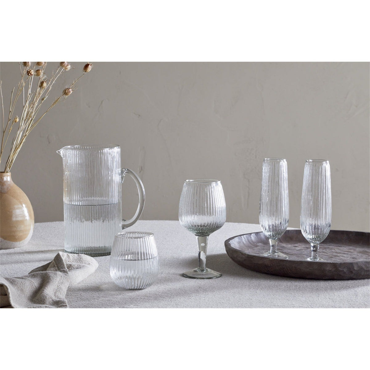 Otuba Ribbed Recycled Glass Tumblers - Clear - Set of 4