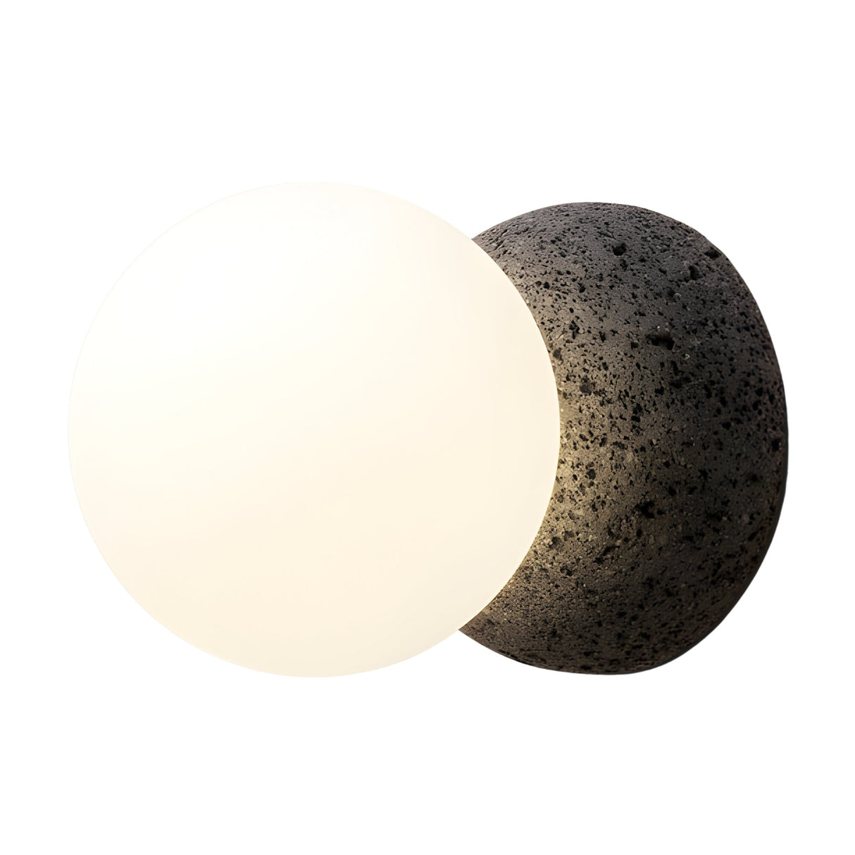The Origo Concrete Wall Light - Black & White features a smooth white opal glass diffuser combined with a textured, dark grey concrete-inspired base for a modern look.