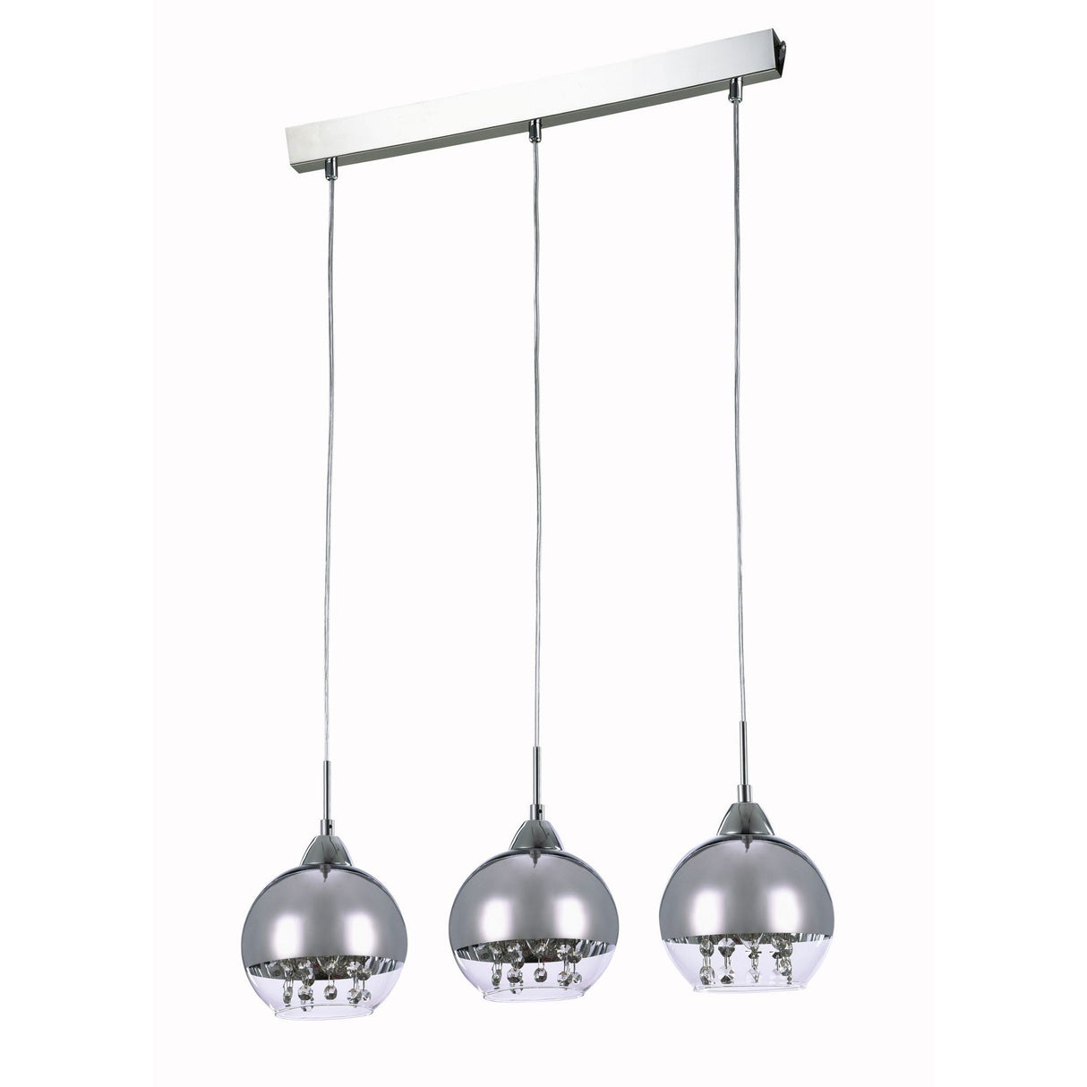 Iceberg 3 Light Bar Pendant in nickel, shown turned off, showcasing its elegant design in a minimalist setup