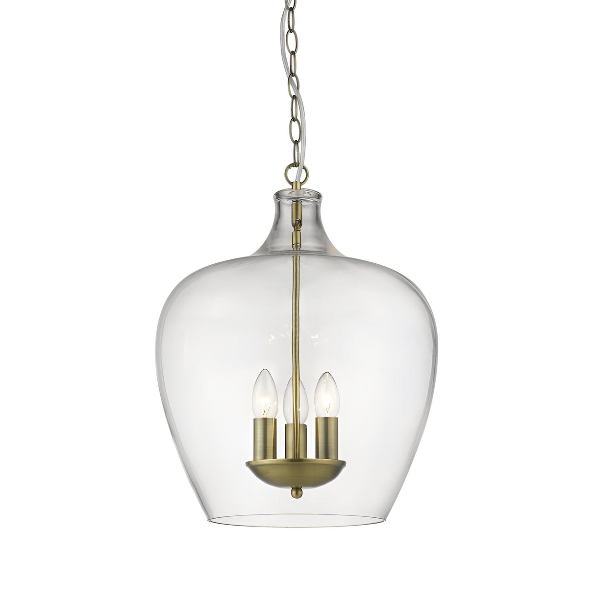 Vesa 3 Light Clear Glass Pendant Light - Antique Brass