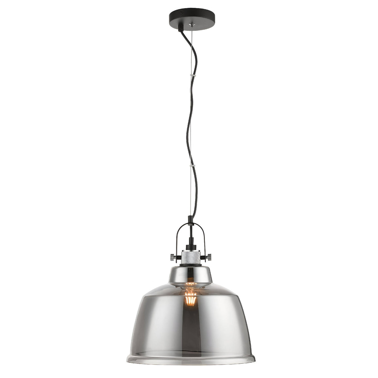 Elara 1 Light Glass Pendant Light - Smoked Black