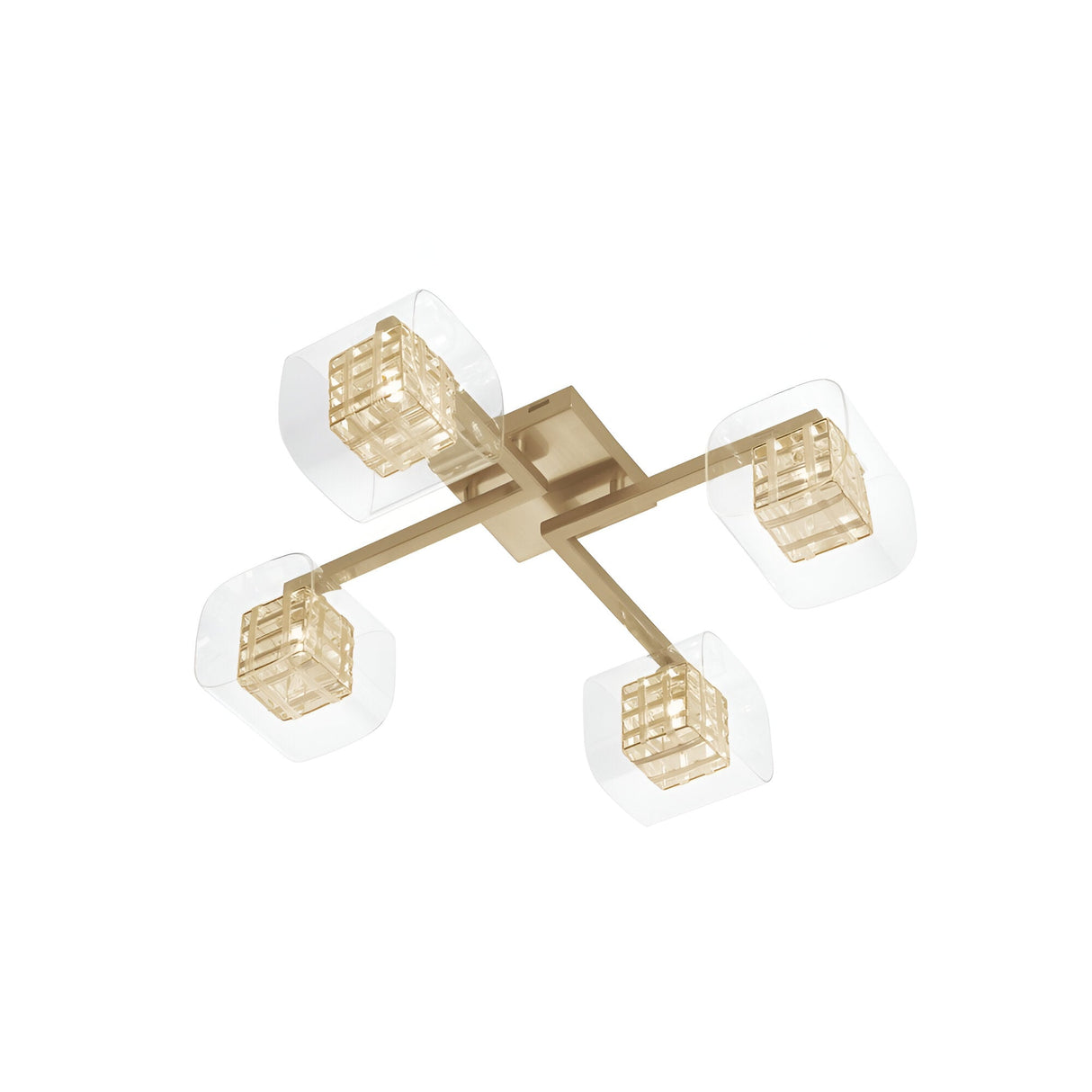 Verdale 4 Light Glass & Wire Semi-Flush Ceiling Light - Gold