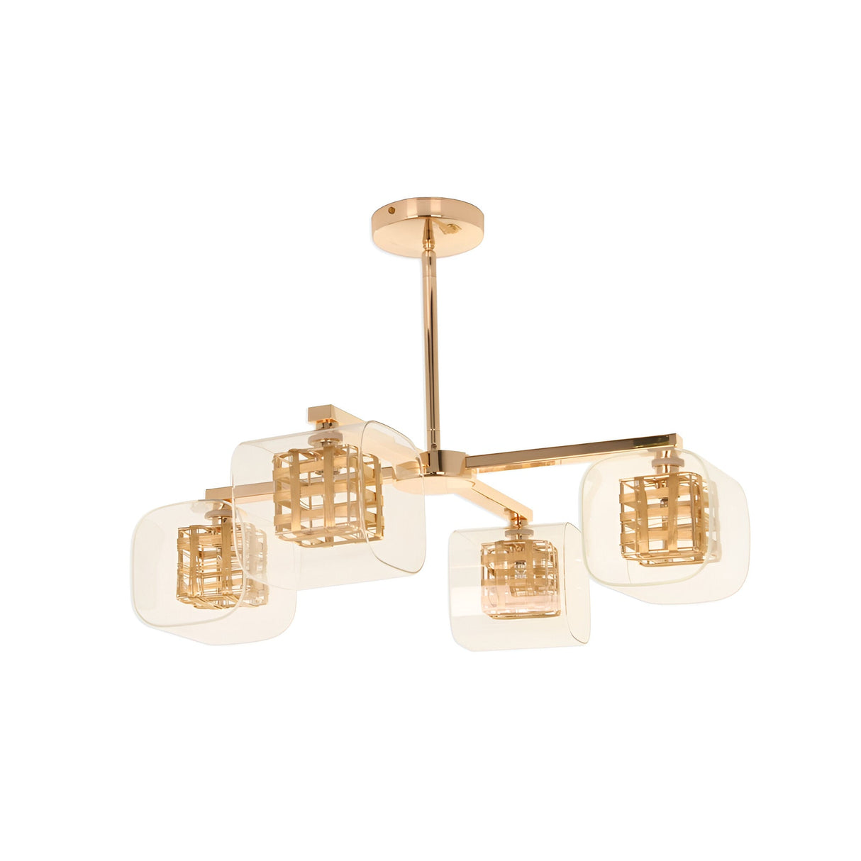 Verdale 4 Light Glass & Wire Chandelier - Gold