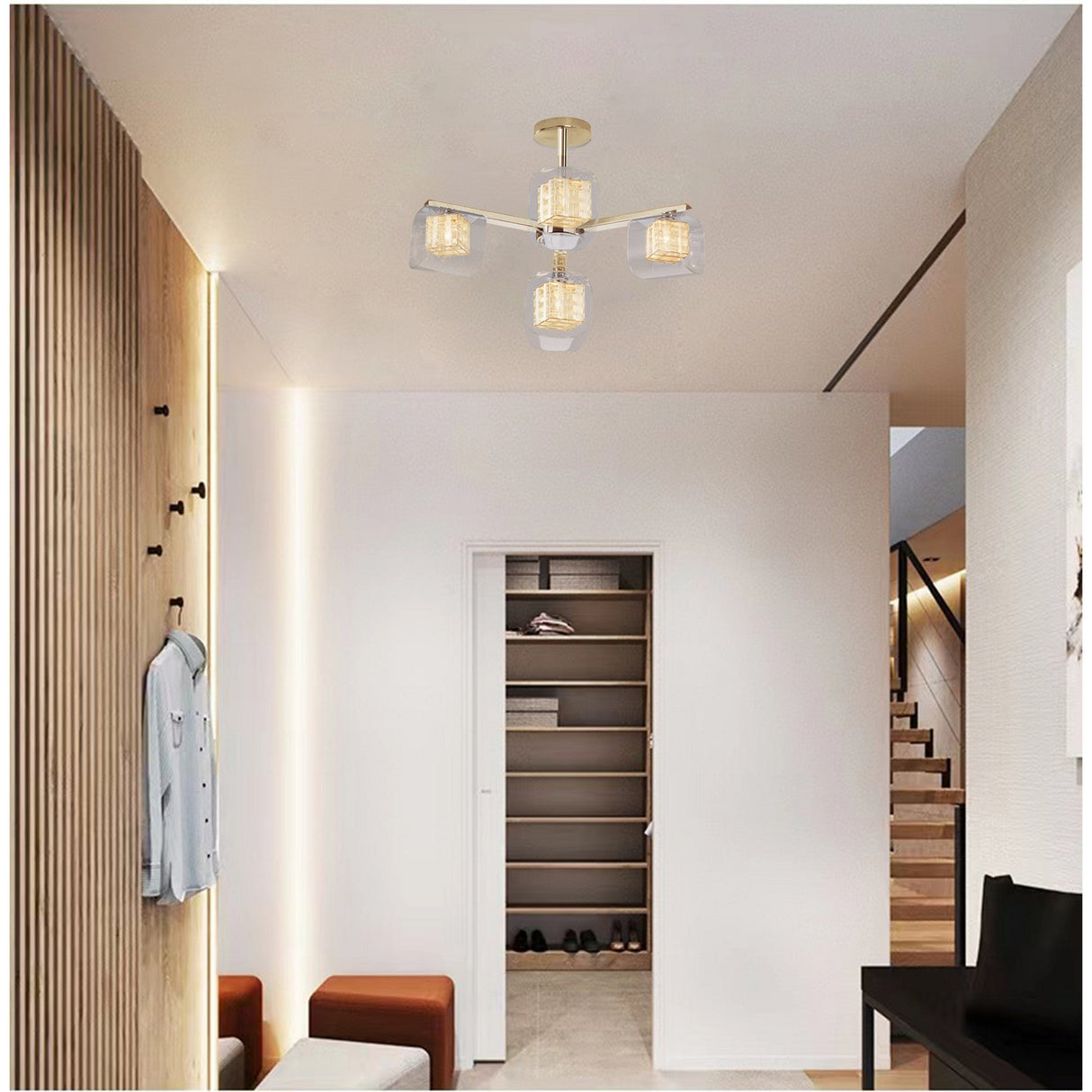 Verdale 4 Light Glass & Wire Chandelier - Gold