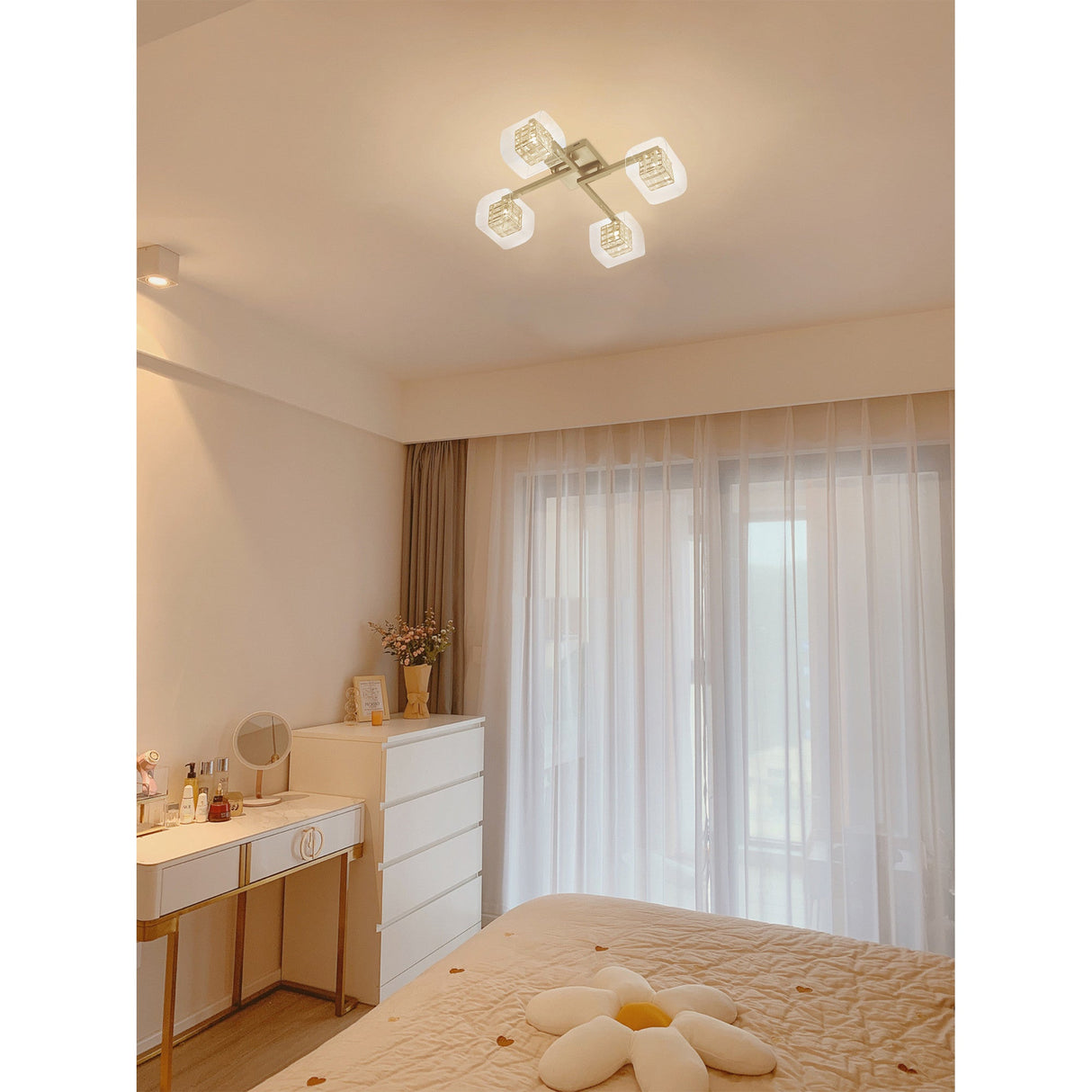 Verdale 4 Light Glass & Wire Semi-Flush Ceiling Light - Gold