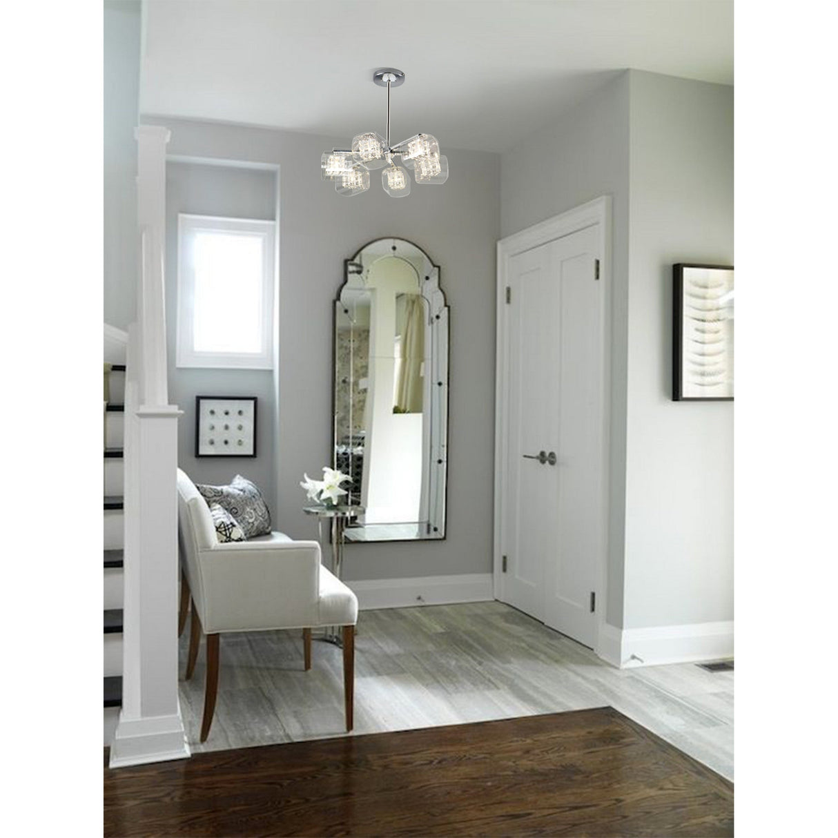 Verdale 6 Light Glass & Wire Chandelier - Chrome