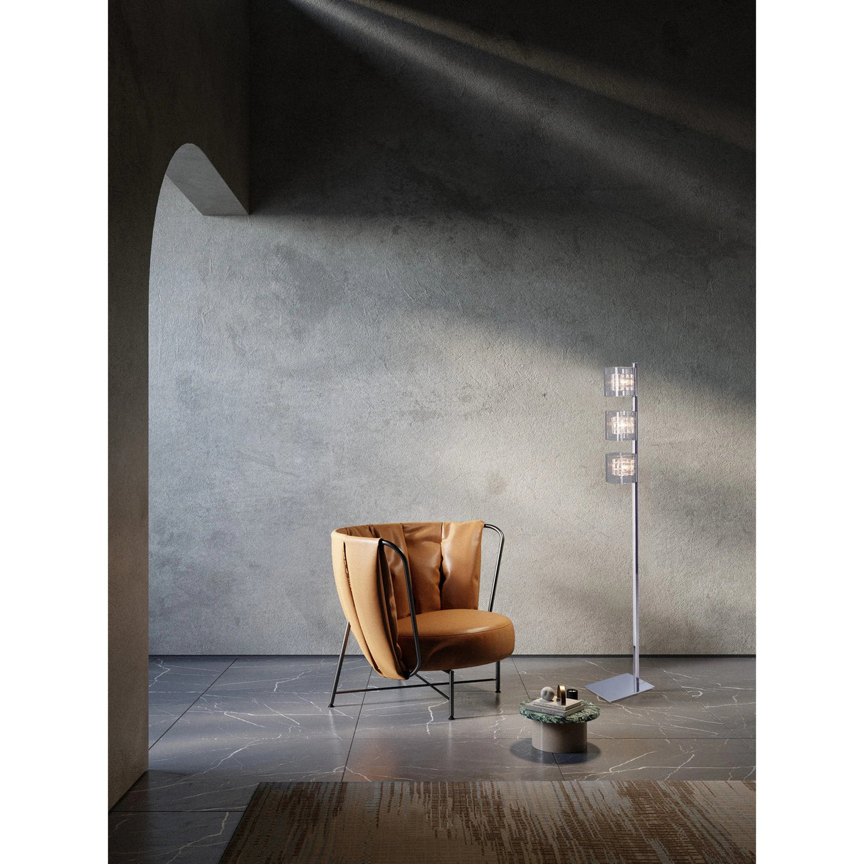 Verdale 3 Light Glass & Wire Floor Lamp - Chrome