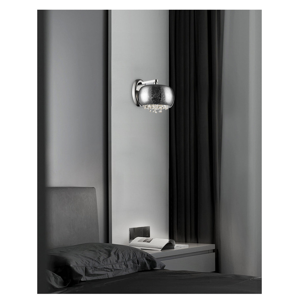Lunara 1 Light Crystal Wall Light - Chrome