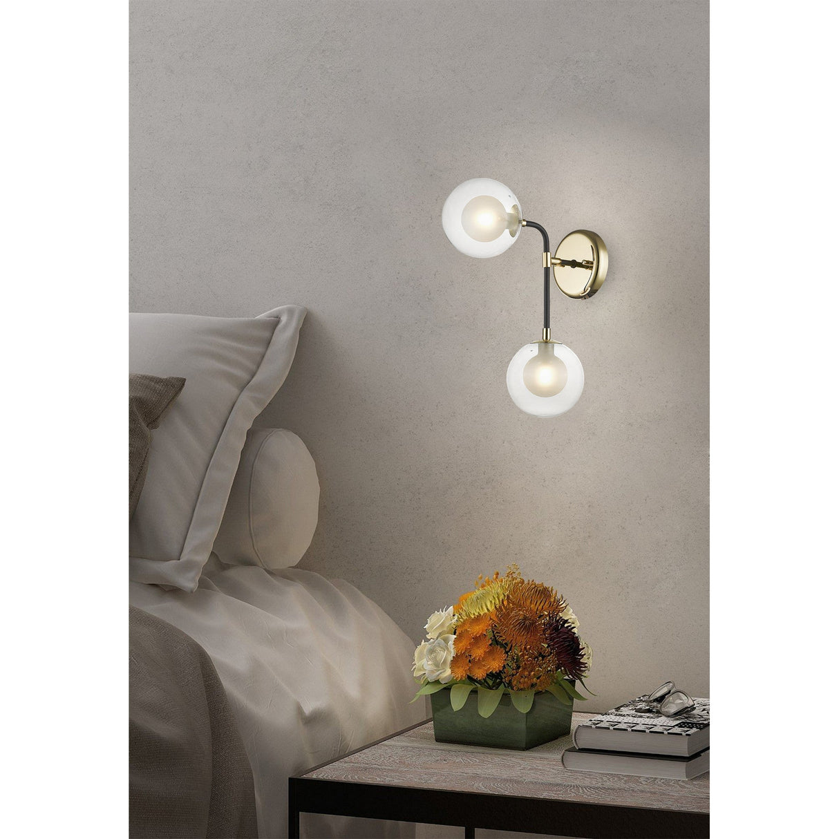 Lumen 2 Light Wall Light - Gold/Matt Black