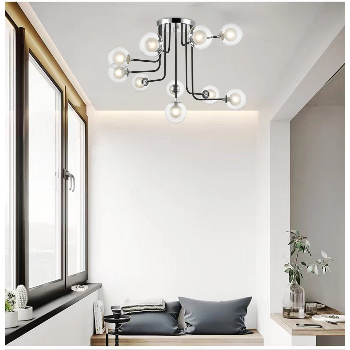 Lumen 10 Light Semi-Flush Light - Chrome/Matt Black