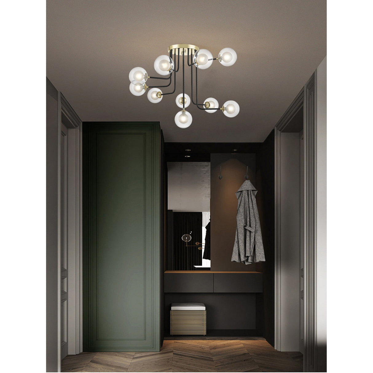 Lumen 10 Light Semi-Flush Light - Gold/Matt Black