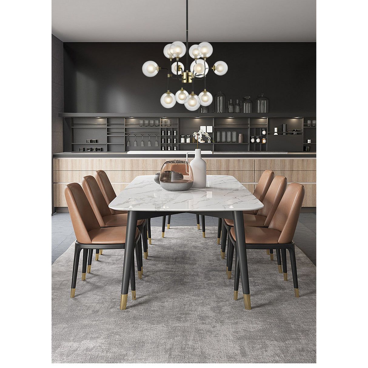 Lumen 12 Light Chandelier - Chrome/Matt Black