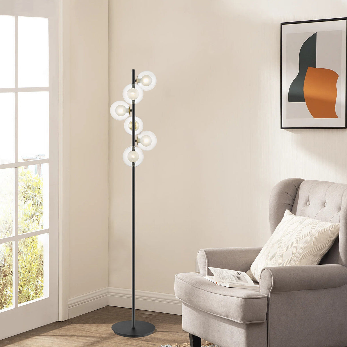 Lumen 6 Light Floor Lamp - Gold/Matt Black