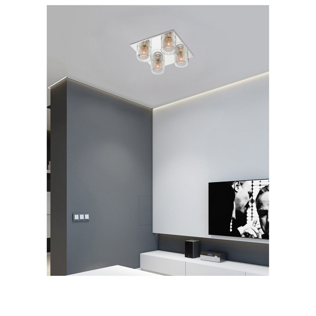 Laurin 4 Light Glass & Copper Mesh Flush Ceiling Light - Chrome