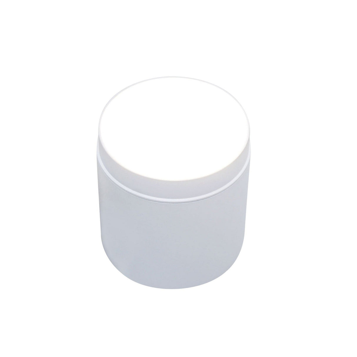 A minimalist, white cylindrical jar with a smooth surface and flat lid resembles the sleek design of the Polar Round Surface Downlight - White when viewed from a slightly elevated angle against a plain background.