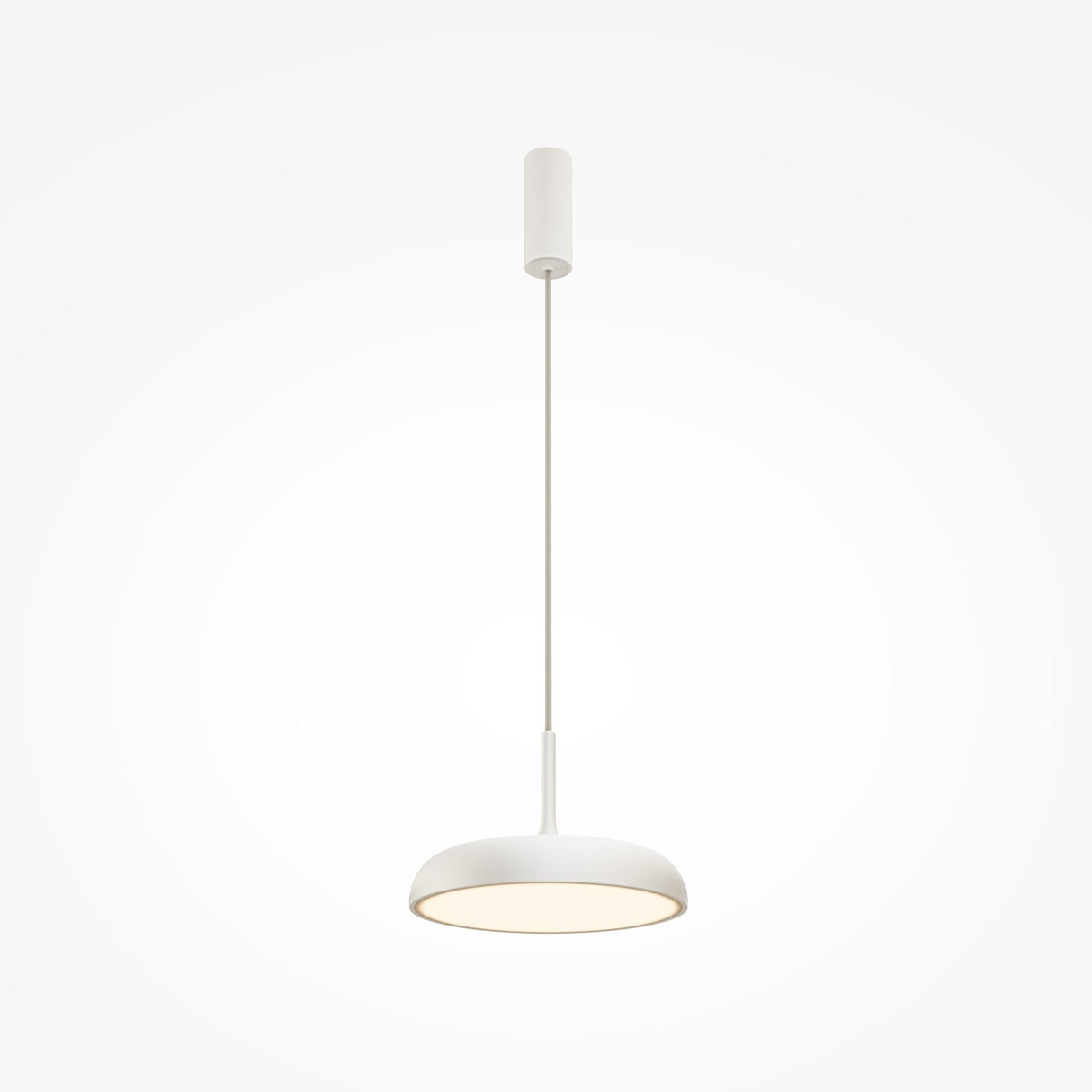 The Gerhard LED Dome Pendant Light 30cm - White features a minimalist design with a circular shade, suspended by a slender cord. Its energy-efficient lighting adds modern elegance, beautifully illuminating any space.
