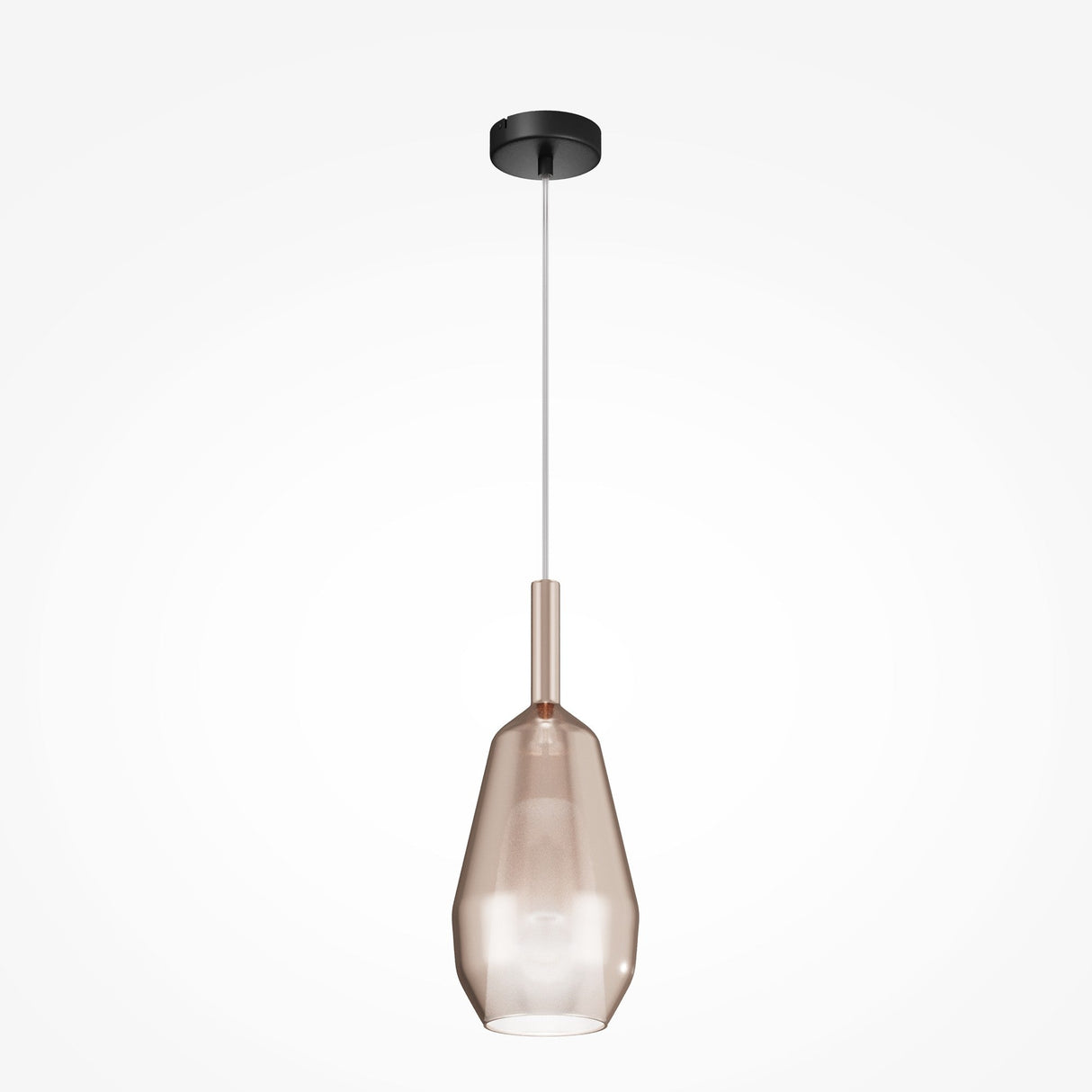 The Duality Teardrop Pendant Light features a sleek black finish and noble coffee glass shade in an elongated, tapered design. Suspended by a thin wire from a black circular mount, it embodies modern industrial elegance against a plain white background.