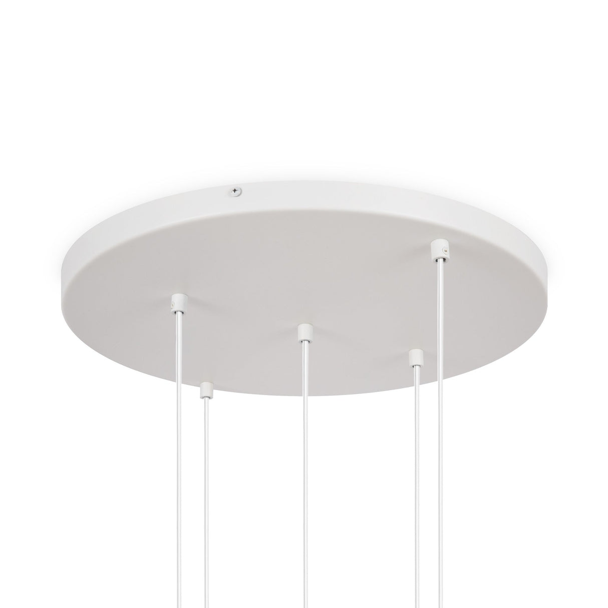 Mounting components for the Basic form 5 Light Cluster Pendant in white, detailing the fixture's installation elements.