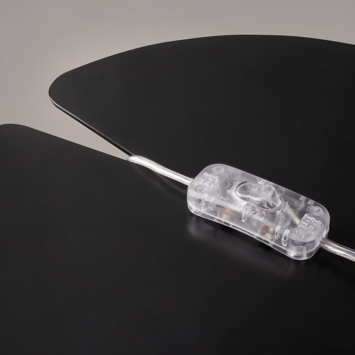 Technical features of Muse Table Lamp in grey with white shade, highlighting its elegant grey finish and contemporary design