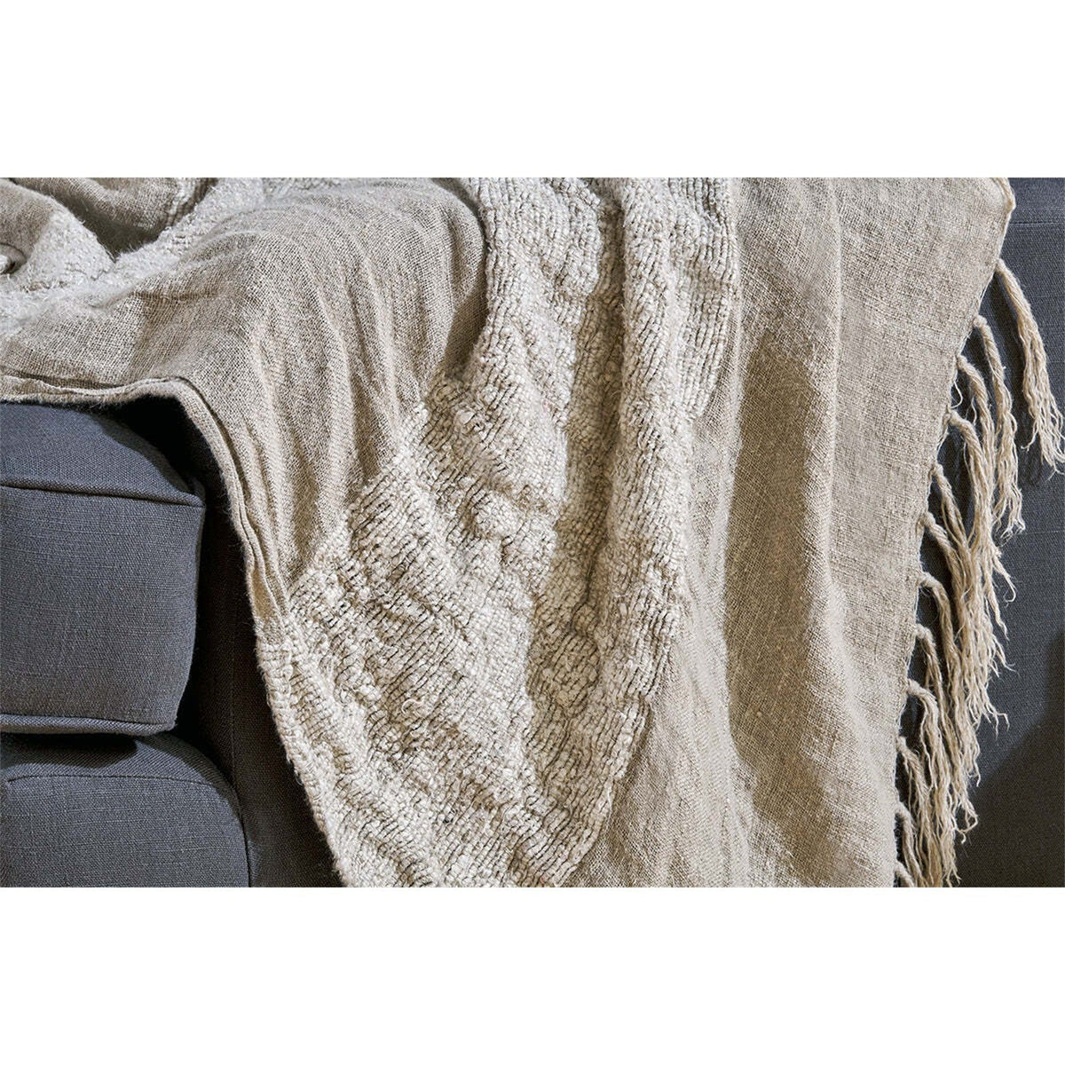 Puli 140 x 200cm Recycled Linen Throw - Natural