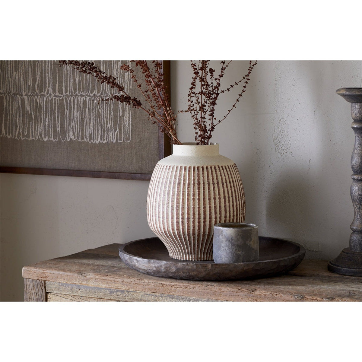 Perola Large Reactive Glaze Ceramic Vase - Natural & Rust