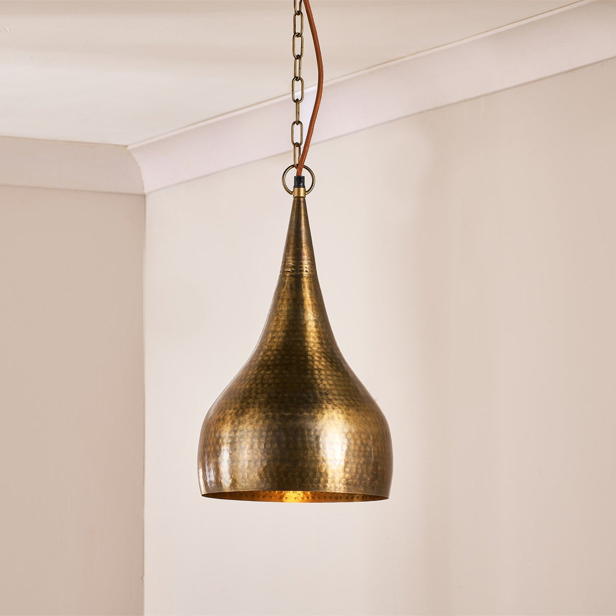 Quinn Small Hammered Pendant Light - Antique Brass