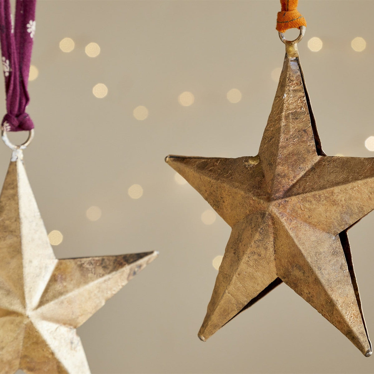 Roshani Iron Star Baubles - Antique Brass - Set of 2