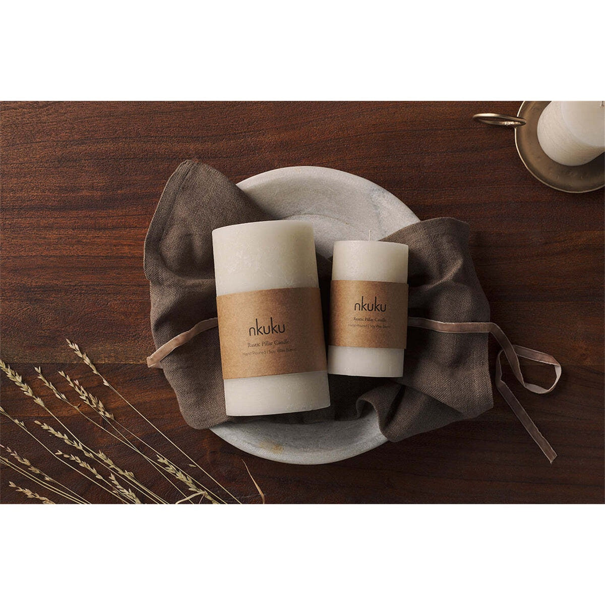 Rustic Large Soy Blend Pillar Candle - White