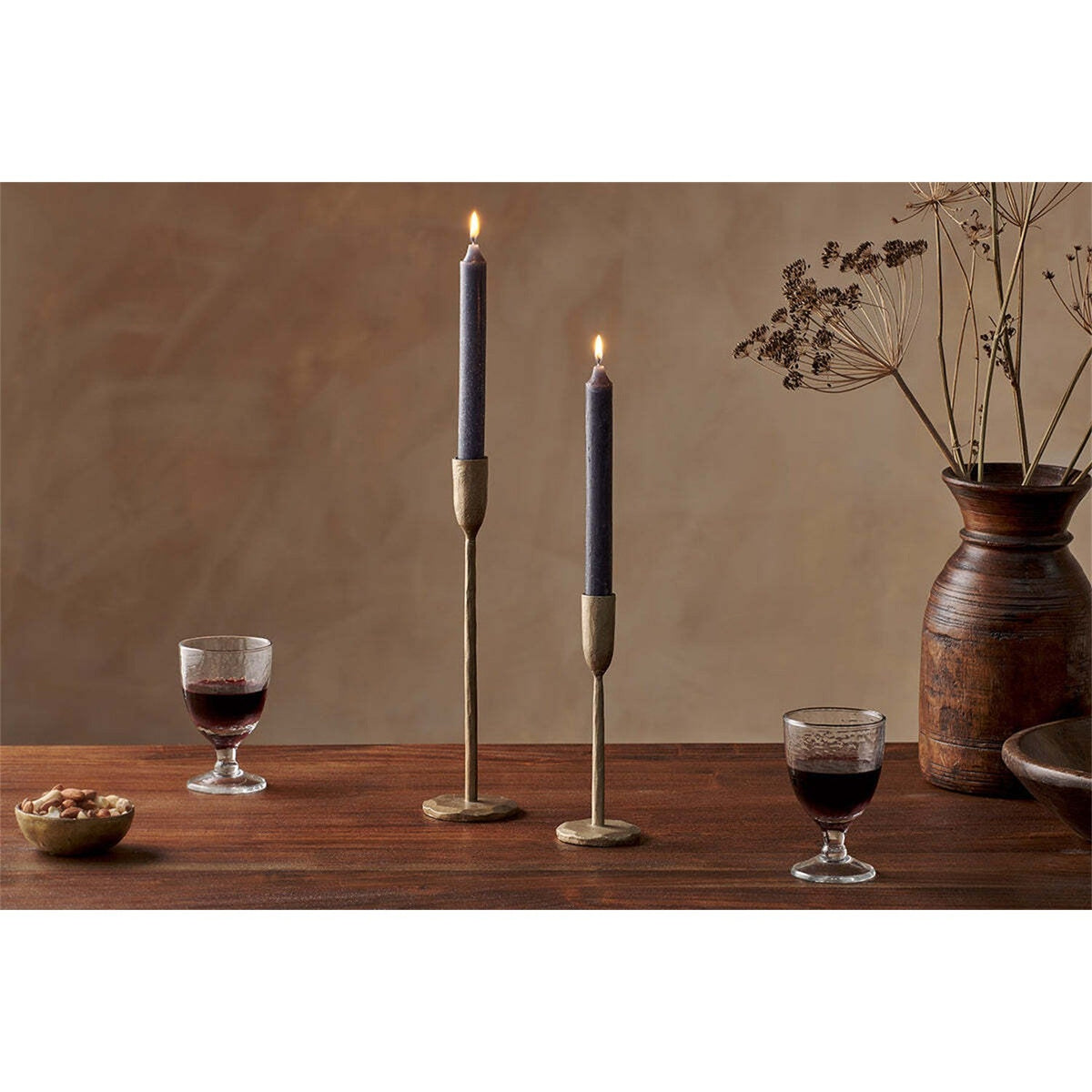Rustic Soy Blend Dinner Candles - Charcoal - Set of 2