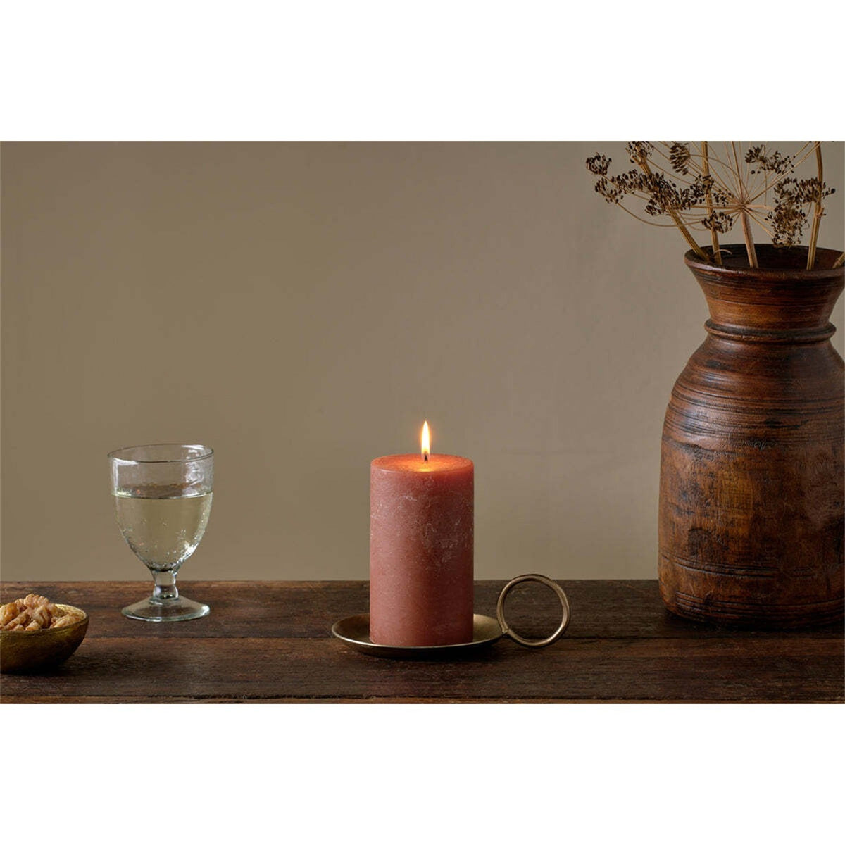 Rustic Small Soy Blend Pillar Candle - Rust