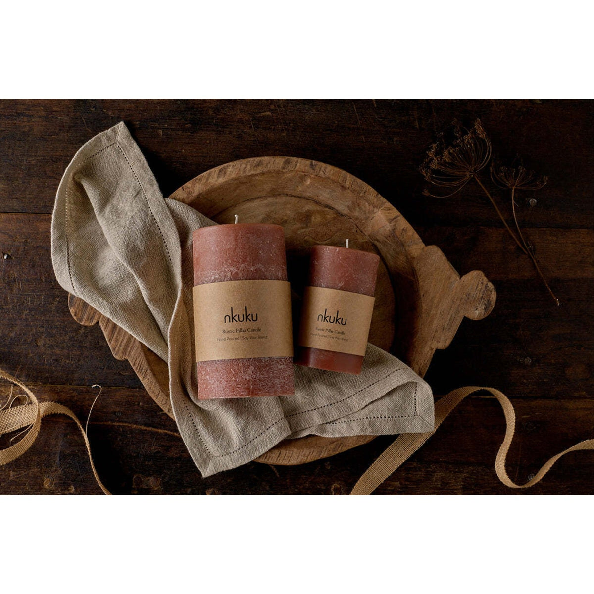 Rustic Large Soy Blend Pillar Candle - Rust